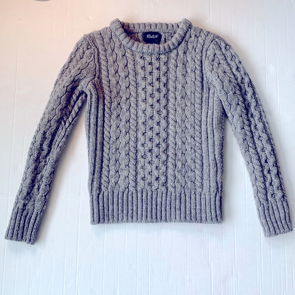 HOWLIN’ gray cable knit wool sweater size M